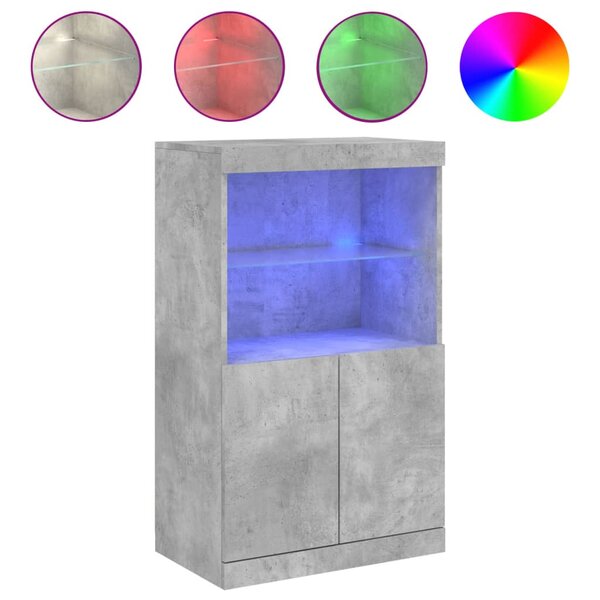 vidaXL Buffet avec lumières LED gris béton 60 5x37x100 cm