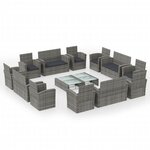 vidaXL Salon de jardin 16 Pièces avec coussins Résine tressée Gris