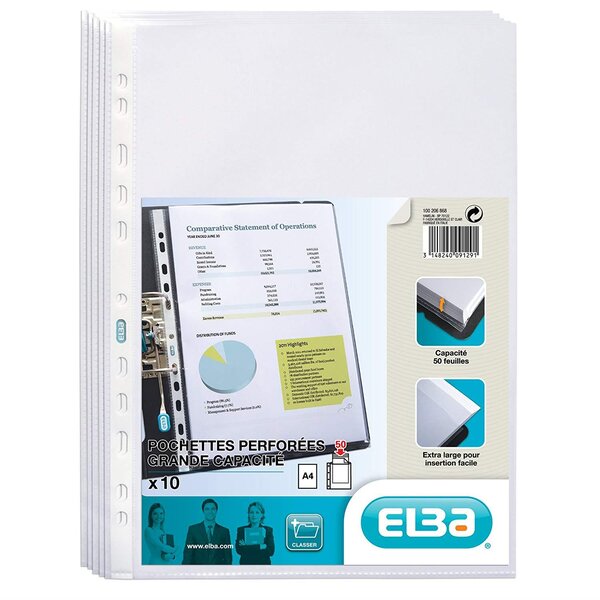 Pochettes perforées Extra PP 0 09mm Lisses Paquet de 10 OXFORD