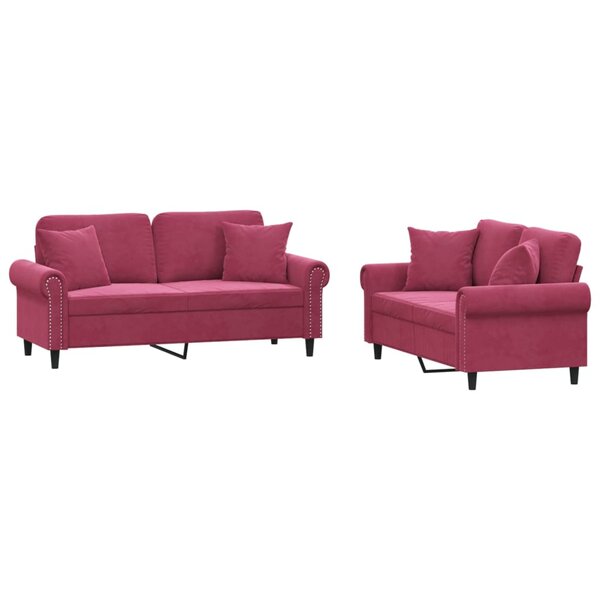 vidaXL Ensemble de canapés 2 Pièces avec coussins rouge bordeaux velours