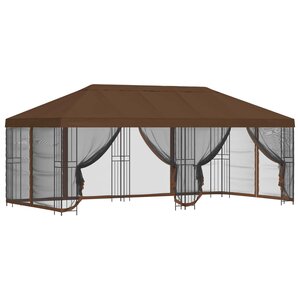 vidaXL Gazebo avec murs latéraux 6 x 3 m Marron Polyester et Acier