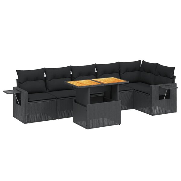 vidaXL Salon de jardin 7 Pièces avec coussins noir résine tressée