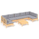 vidaXL Salon de jardin 8 Pièces avec coussins gris Bois de pin massif