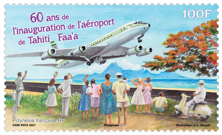 Timbre Polynésie Française - 60 ans de l'inauguration de l'aéroport de Tahiti Faa'a