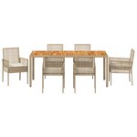 vidaXL Ensemble salle à manger jardin 7 pièces avec coussins Beige Poly Rotin