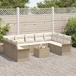 vidaXL Ensemble de canapé de jardin 10 Pièces Beige polyrotin