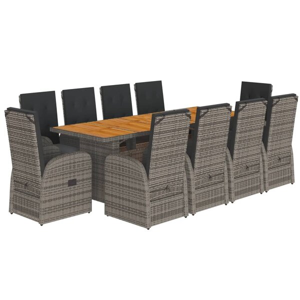 vidaXL Ensemble à manger de jardin 11Pièces avec coussins gris poly rotin