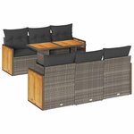 vidaXL Salon de jardin avec coussins 7 Pièces gris résine tressée acacia