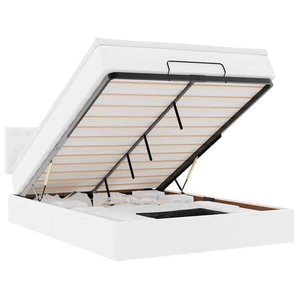 vidaXL Lit ottoman avec matelas & LED blanc pur 140x190cm similicuir