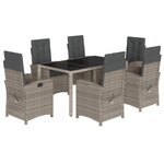 vidaXL Ensemble à manger de jardin et coussins 7 Pièces gris rotin