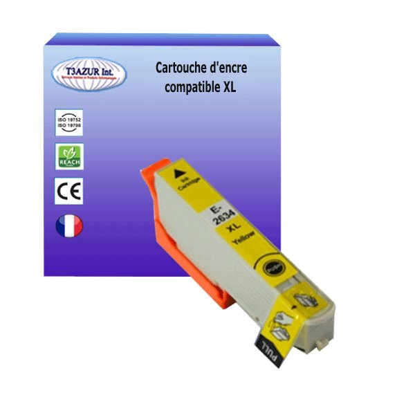 Cartouche Compatible avec Epson XP-510, XP-520, XP-600, XP-605, XP-610, XP-615 remplace Epson T2634 Jaune- T3AZUR