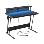 Bureau gaming avec led et multiprise table gamer bureau informatique avec rehausseur d’écran pour 2 ordinateurs pour chambre 60 x 100 x 76 cm noir carbone 12_0004630