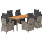 vidaXL Ensemble à manger de jardin et coussins 7 Pièces gris rotin