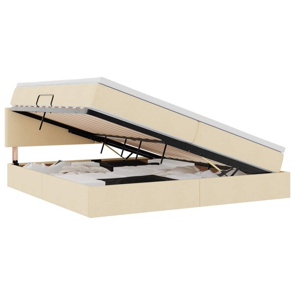 vidaXL Lit de rangement LED avec matelas Crème 200 x 200 cm Tissu
