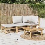 vidaXL Salon de jardin 3 Pièces avec coussins gris clair bambou