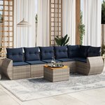 vidaXL Salon de jardin 7 Pièces avec coussins gris résine tressée