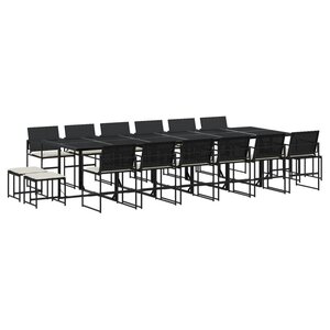 vidaXL Ensemble à manger de jardin 17 Pièces coussins noir résine tressée