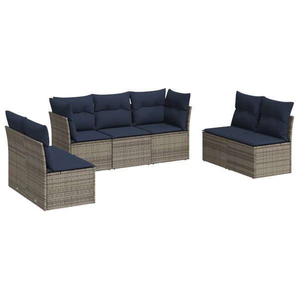 vidaXL Salon de jardin 7 Pièces avec coussins gris résine tressée