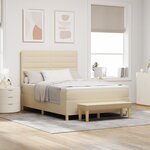 vidaXL Lit à Sommier avec Matelas & Banc Crème 140x200 cm Tissu