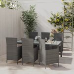 vidaXL Salon de jardin 7 Pièces avec coussins Résine tressée Gris