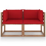 vidaXL Canapé palette de jardin 2 places et coussins rouge Pinède