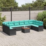 vidaXL Ensemble de canapé de jardin avec coussin 11 Pièces Noir polyrotin