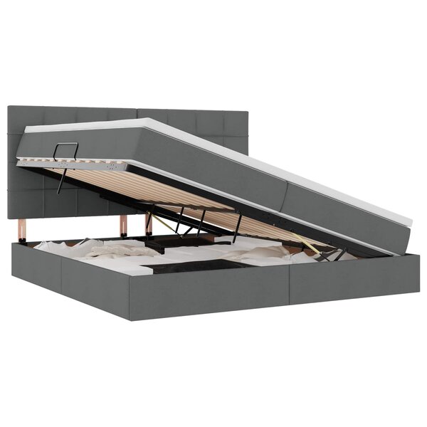 vidaXL Lit de rangement LED avec matelas Gris foncé 200 x 200 cm Tissu