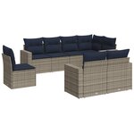 vidaXL Salon de jardin 8 Pièces avec coussins gris résine tressée