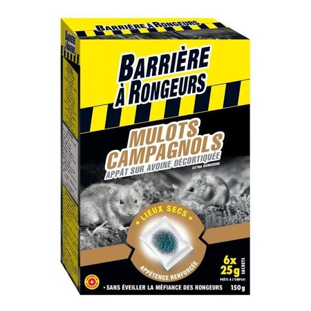 BARRIERE A RONGEURS Mulots - Campagnols - Appât sur avoine décortiquée - 150 g