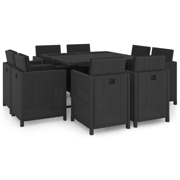 vidaXL Ensemble à manger d'extérieur 9Pièces coussins résine tressée noir