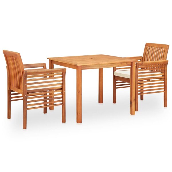 vidaXL Ensemble à manger d'extérieur 3 Pièces et coussins Acacia solide