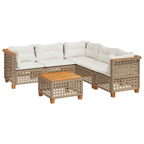 vidaXL Salon de jardin avec coussins 6 Pièces beige résine tressée