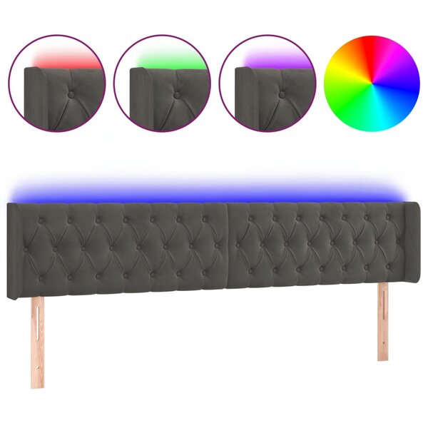 vidaXL Tête de lit à LED Gris foncé 203x16x78/88 cm Velours