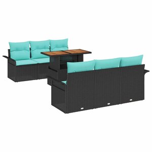 vidaXL Ensemble de canapé de jardin 7 Pièces Noir et Bleu polyrotin
