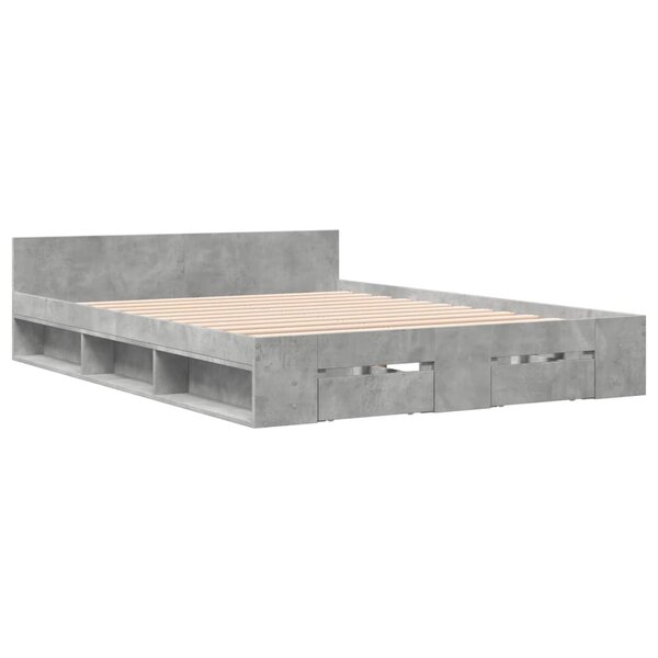vidaXL Cadre de lit et tiroirs gris béton 120x190 cm bois d'ingénierie