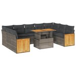 vidaXL Salon de jardin avec coussins 10 Pièces gris résine tressée acacia