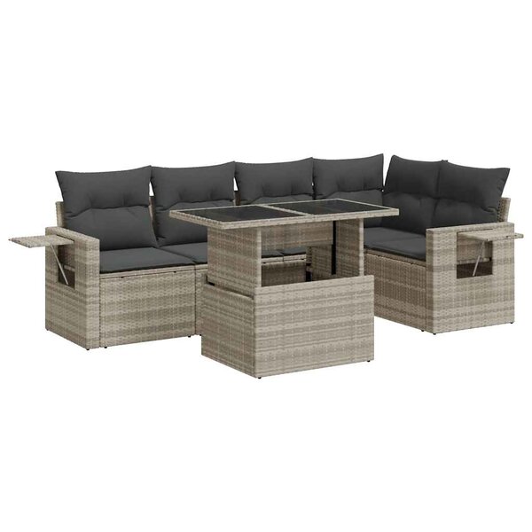 vidaXL Salon de jardin 6 Pièces avec coussins gris clair résine tressée
