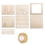 Kit cadre bois forêt de Noël 20 x 20 cm + masking tape doré à paillettes 5 m
