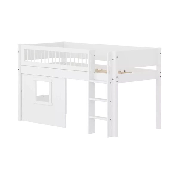 Flexa WHITE Lit mi-hauteur avec echelle droite 90 x 200 cm Facades cabane cadre blanc Barriere a barreaux Blanc