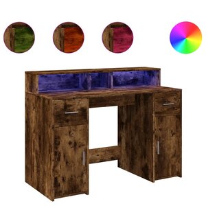 vidaXL Bureau et lumières LED chêne fumé 120x55x91cm bois d'ingénierie