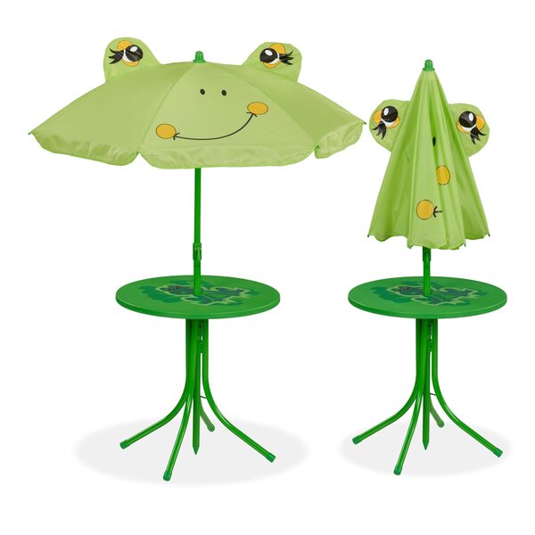 Salon de jardin enfant pliable table chaises parasol 49 5 x 49 5 cm en fer vert 13_0007801