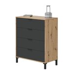 Commode 4 tiroirs décor chêne noueux et gris anthracite - L77 5 cm - Bois clair