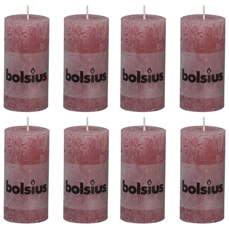 Bolsius bougies pilier rustiques 8 pièces 100x50 mm rose vieux