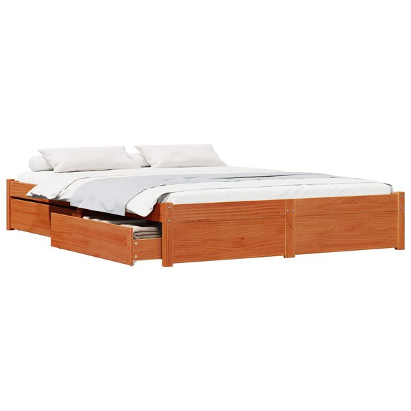 vidaXL Cadre de lit Cire marron 150 x 200 cm Bois de Pin Massif