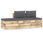 vidaXL Salon de jardin 3 Pièces avec coussins Bois imprégné de vert