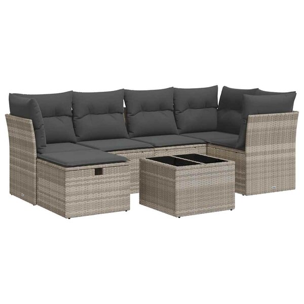 vidaXL Salon de jardin avec coussins 7 Pièces gris clair résine tressée