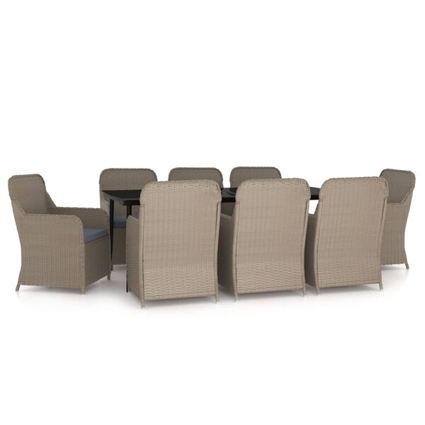vidaXL Ensemble à manger de jardin avec coussins 9 Pièces marron
