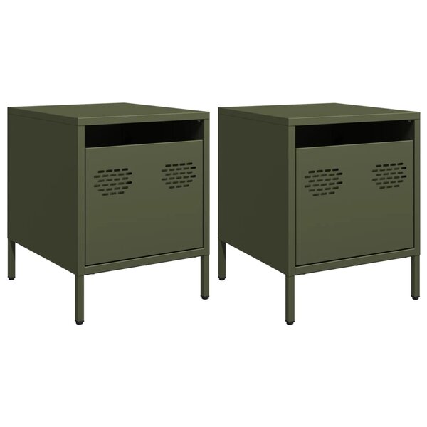 vidaXL Tables de chevet 2 Pièces vert olive 35x39x43 5 cm acier