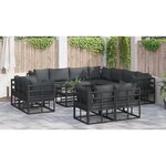 vidaXL Ensemble de canapé de jardin avec coussin 11 Pièces Noir Aluminium