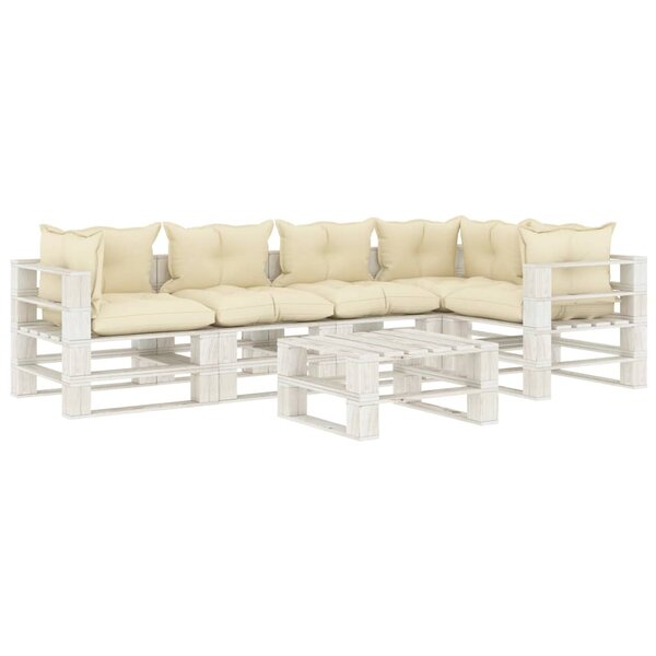 vidaXL Salon palette de jardin 6 Pièces avec coussins crème bois